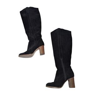 Sole Society Benedict Black Suede Knee High Boots Heeled Western Womens 8.5